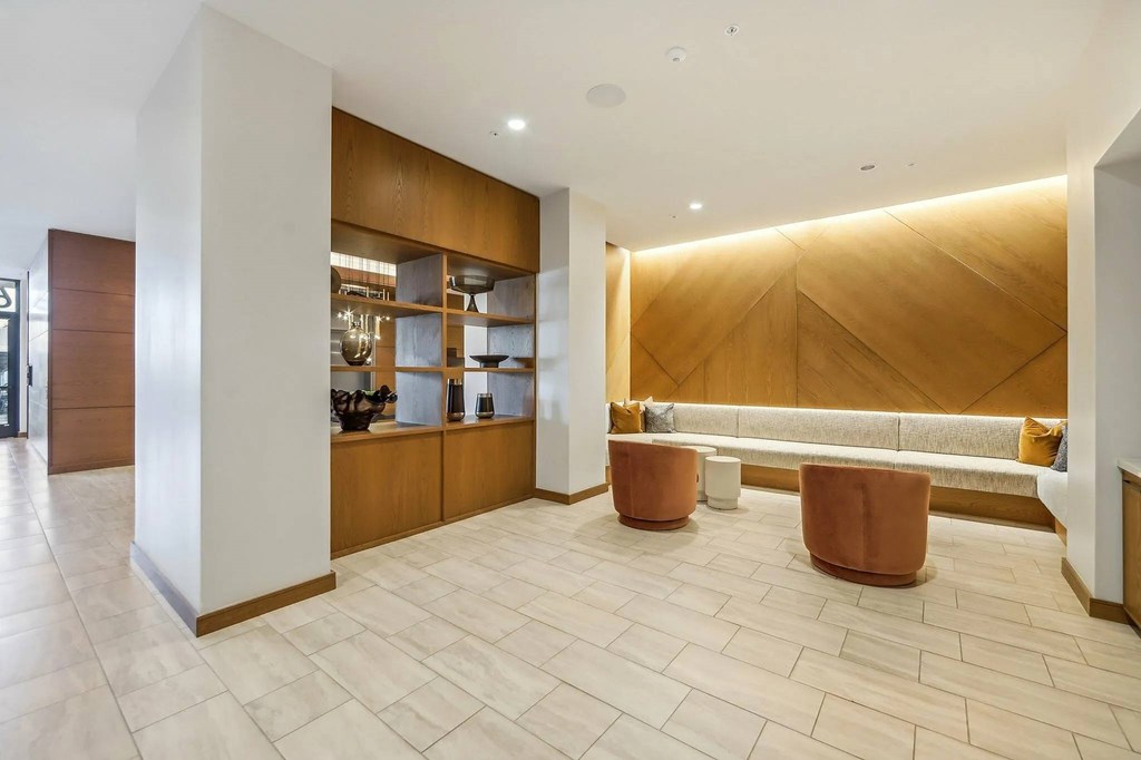 Lobby with couch at Bayview Apartments, Emeryville