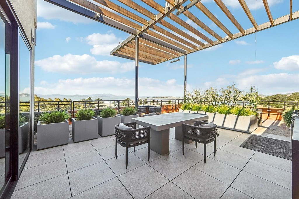 Rooftop patio at Bayview Apartments, Emeryville, California