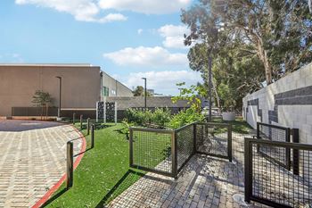 Corner park with gate at Bayview Apartments, Emeryville, California