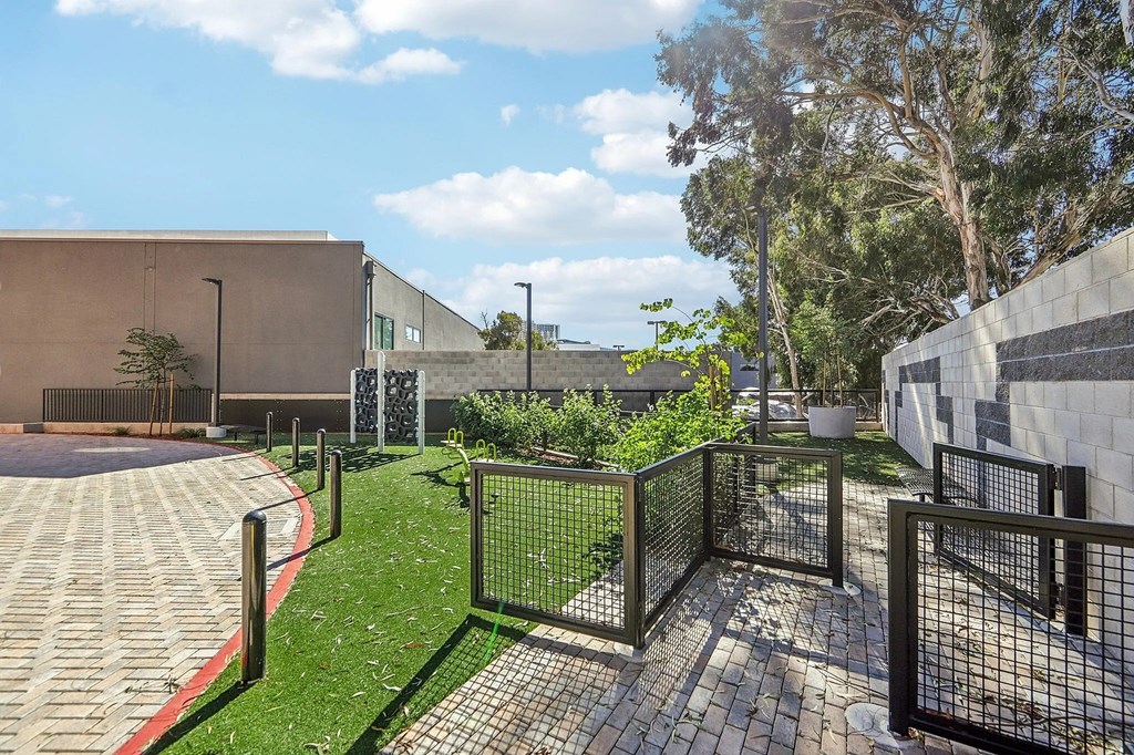 Small park in the corner at Bayview Apartments, Emeryville, California
