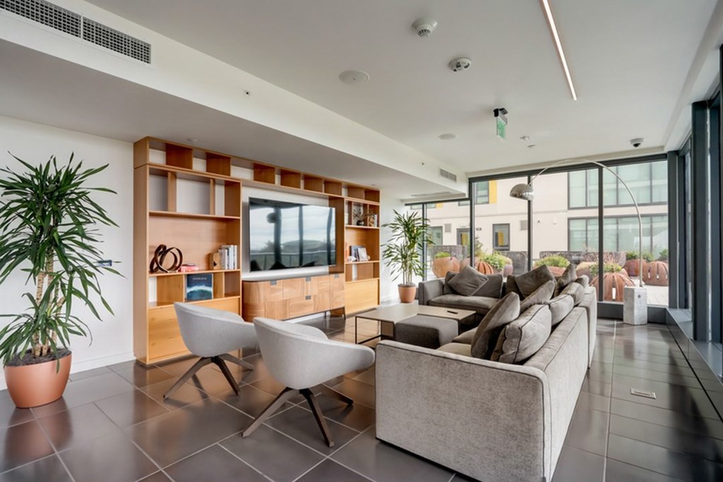 Living Room With TV at Channel House, Oakland, CA