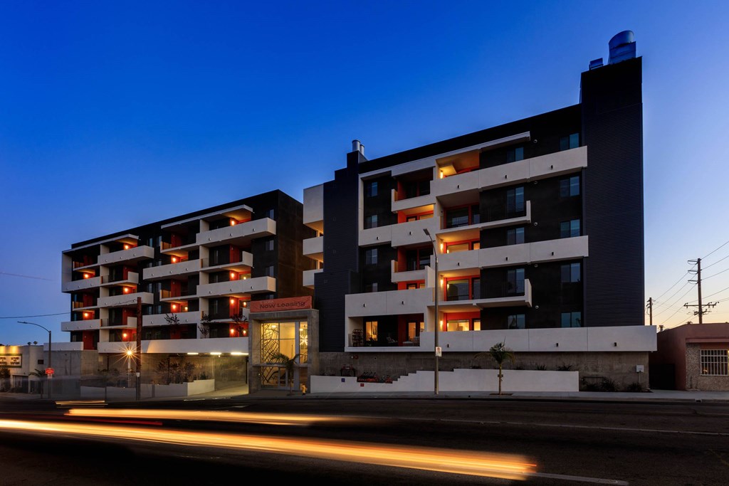 Modern apartment building at Sora Apartments, California