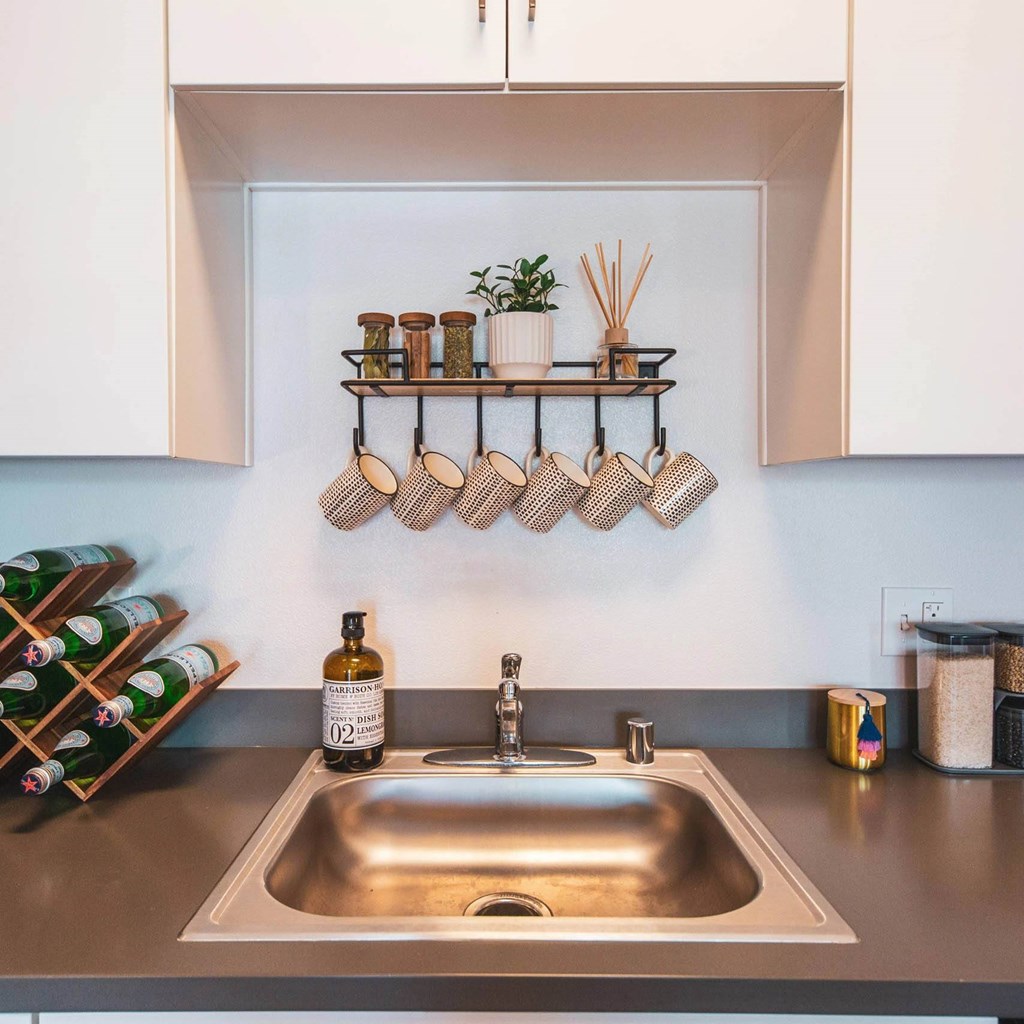 Kitchen with sink at Sora Apartments, Inglewood, California, 90302