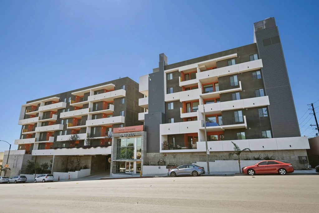 Elegant exterior view of property at Sora Apartments, Inglewood, 90302