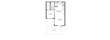 A floor plan of a house with a terrace.