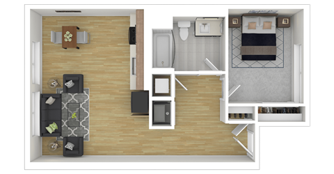 1H1 Floor Plan at Channel House, Oakland
