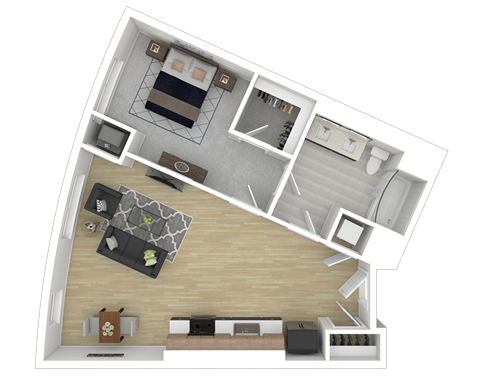 1J Floor Plan at Channel House, Oakland, CA