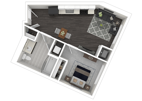 1K Floor Plan at Channel House, Oakland