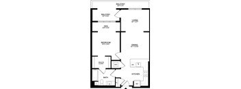 A floor plan of a home with a living room, dining room, kitchen, and bathroom.
