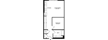 A black and white image of a floor plan for a small apartment.