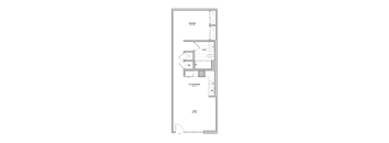 A floor plan of a house with a kitchen, living room, dining room, and two bedrooms.