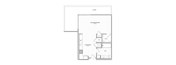 A floor plan of a balcony with a kitchen and bathroom.