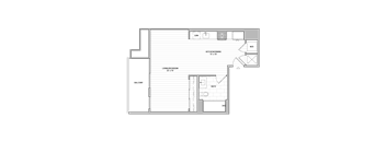 A floor plan of a house with a kitchen, living room, and dining area.