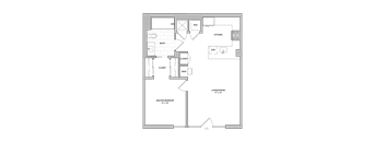 A floor plan of a house with a master bedroom, two closets, a kitchen, and a living room.
