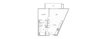 A floor plan of a house with a balcony, master bedroom, living room, dining room, kitchen, and bathroom.