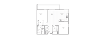 A floor plan of a house with a master bedroom, a living room, and a kitchen.
