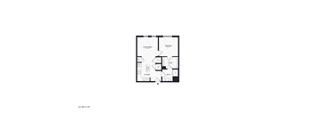 A floor plan of a room with labeled rooms and appliances.