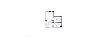 A floor plan of a house with a kitchen, living room, and two bedrooms.