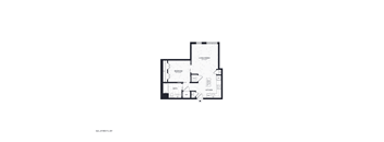 A floor plan of a house with a kitchen, living room, and two bedrooms.