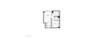 A black and white image of a floor plan for a kitchen, living room, and dining room.