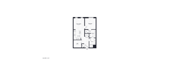 A black and white image of a floor plan for a kitchen and living room.