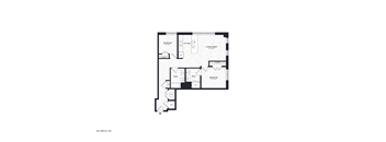 A floor plan of a house with a living room, dining room, kitchen, and bathrooms.