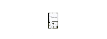A floor plan of a kitchen with a layout and appliance placement.