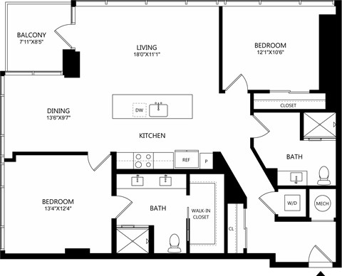 A black and white floor plan of a house with labeled rooms.