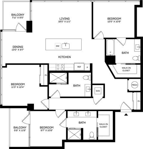 A black and white image of a floor plan for a house with labeled rooms.