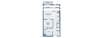 Studio floor plan with builtin desk and patio at 51 South Apartments, New York, 10601