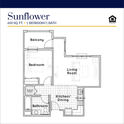 Sunflower floorplan at Parkview Living Apartments, Los Angeles, CA, 90026