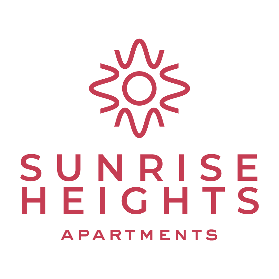 A logo for Sunrise Heights Apartments with a sun graphic above the text.
