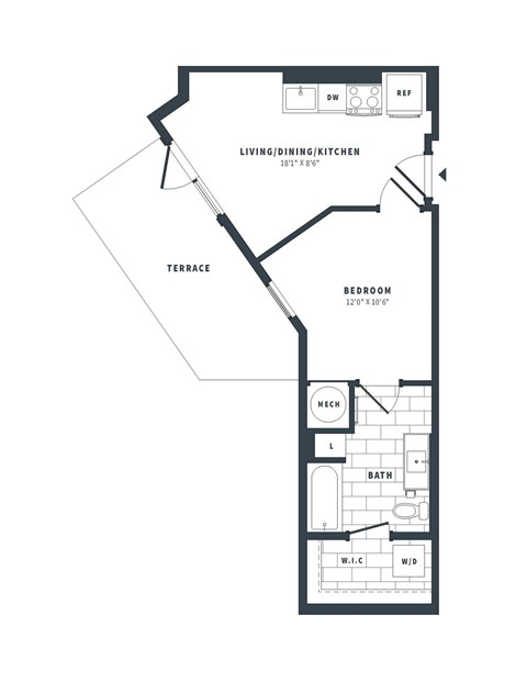 1D Floor Plan at The Vale at the Parks, Washington, DC 20012  