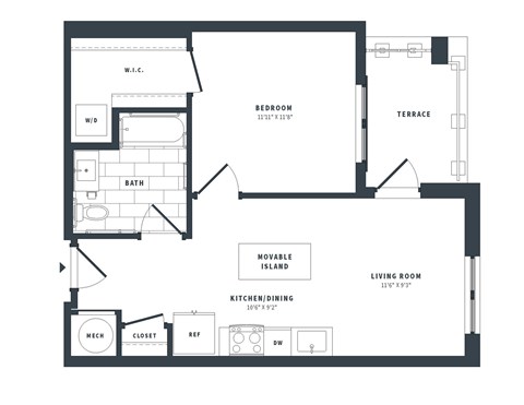 1P Floor Plan at The Vale at the Parks, Washington, 20012  