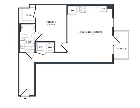 1W Floor Plan at The Vale at the Parks, Washington, DC  