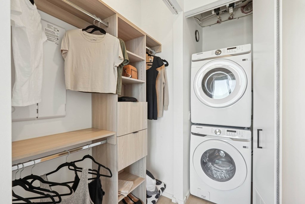 Laundry room at Velaris Living Apartments, Denver, CO
