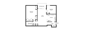 A black and white image of a floor plan for a home.
