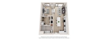 a 1 bedroom floorplan with a bathroom and a living room