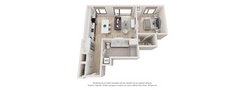 a stylized floor plan of a 1 bedroom apartment