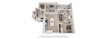 a floor plan of a 1 bedroom floor plan with roommates