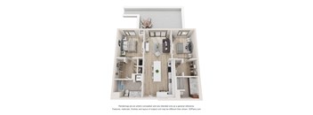 a stylized floor plan of a 1 bedroom apartment