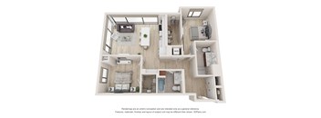 a 3d floor plan of a apartment with a bedroom and living room