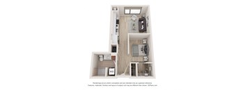 a stylized floor plan with a bedroom and a living room