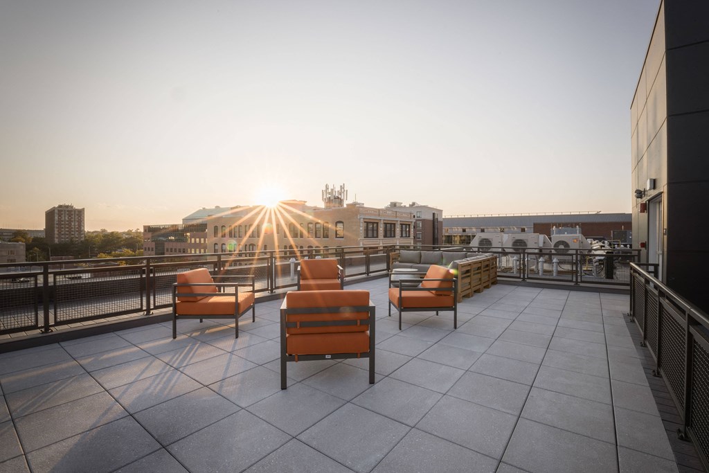 Roof Deck with Panoramic City Views at Nightingale, Providence, RI