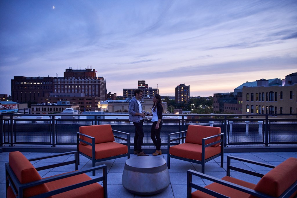 Roof Deck with Panoramic City Views at Nightingale, in Providence, Rhode Island