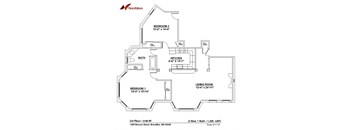 2 bed 1 bathroom floor plan at marion square apartments