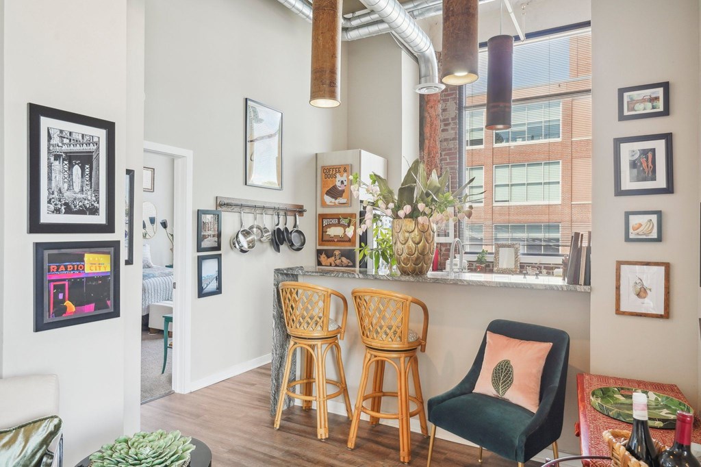 Kitchen and Dining Space at Lofts at Narrow