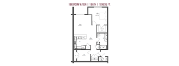 1 Bedroom 1 Bathroom w/ Den Floorplan