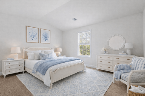 Primary Bedroom with Vaulted Ceiling at Featherton Crossing Apartments