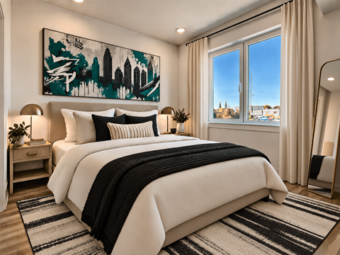 Large Bedroom with Philly Inspired Decor Philly Skyline at Ice Works at Belmont Philly